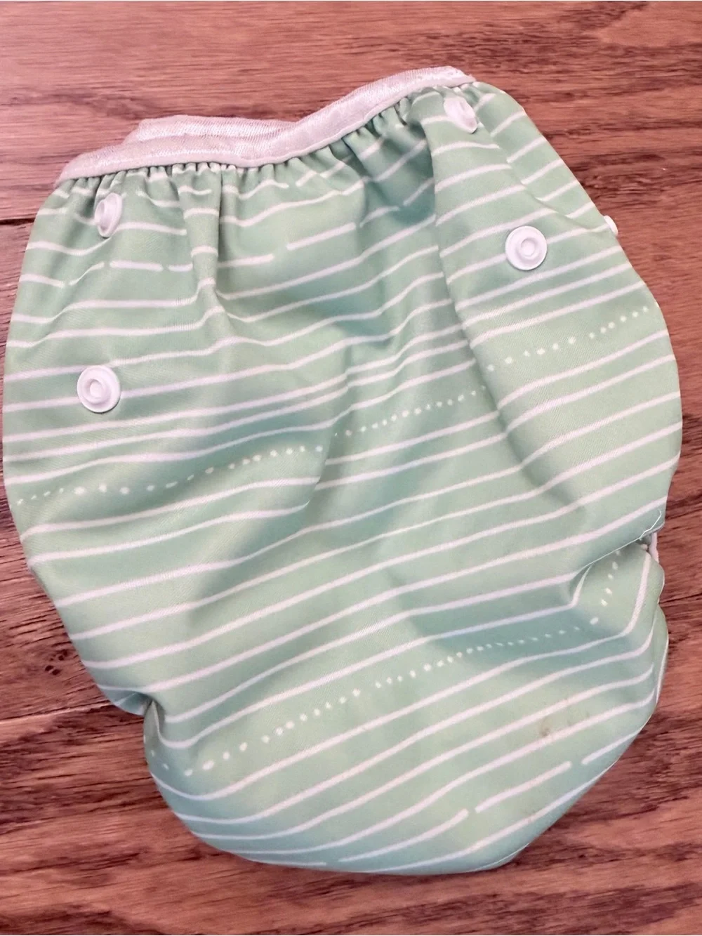 Adjustable Mint Green Kids Swim Diaper Cover with White Stripe Detail